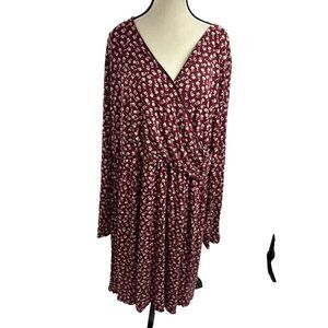 Meri Skye Womens Size 3XL Dress Red Floral Print Long Sleeve V Neck Plus